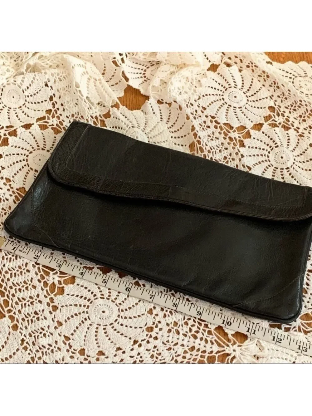 VINTAGE Genuine Leather envelope style clutch evening casual minimalist
